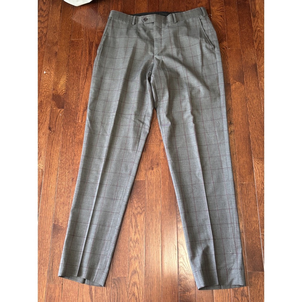 Coppley Suit 42R‎ Tollegno Super 120s Wool Grey Windowpane Made Canada 33x35 - Picture 15 of 16